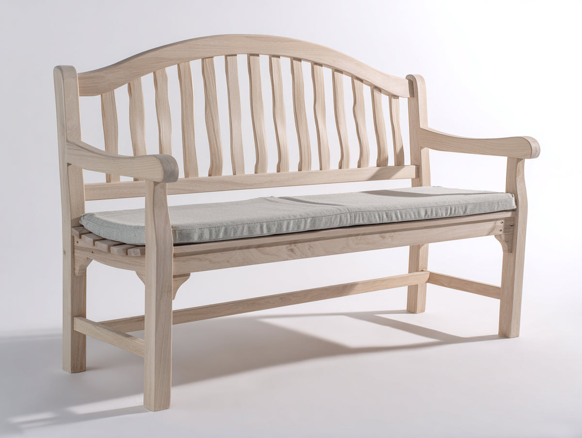 Bancos de jardín de madera 155x65x90 cm - madera clara y gris claro - respaldo curvo de listones con reposabrazos
