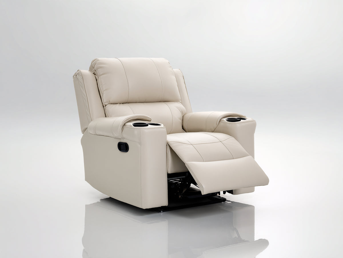 Sillones reclinables tapizado acolchado 98 x 95 x 104 cm - beige - reposapiés extensible y portavasos