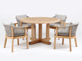 Conjuntos de comedor de jardín de madera 130 x 130 x 75 cm - marrón natural y gris claro - mesa redonda con 4 sillones