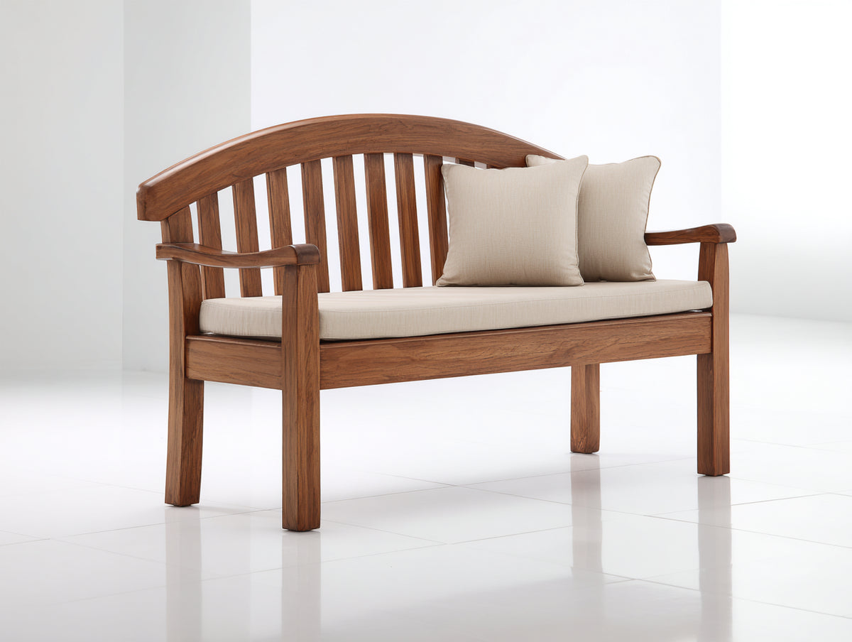Bancos de jardín de madera 150 x 60 x 90 cm - marrón y beige - diseño clásico con respaldo curvo y asiento acolchado