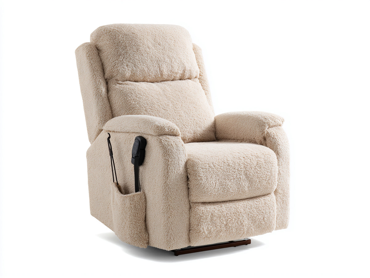 Sillones reclinables tapizado de borreguito 94 x 92 x 106 cm - crema - respaldo alto y bolsillo lateral