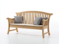 Bancos de jardín de madera 160x68x92 cm - madera natural y crema - respaldo curvo de listones con reposabrazos