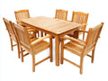 Conjuntos de comedor de jardín de madera maciza 180x100x75 cm - madera natural - mesa rectangular con 6 sillas