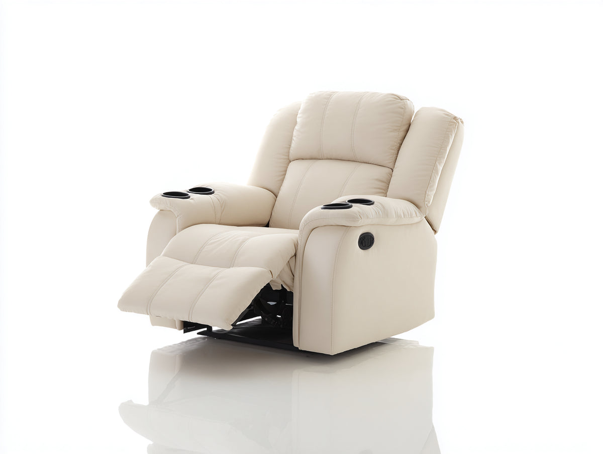 Sillones reclinables tapizados 94 x 92 x 104 cm - beige claro - con reposapiés extensible y 4 portavasos integrados