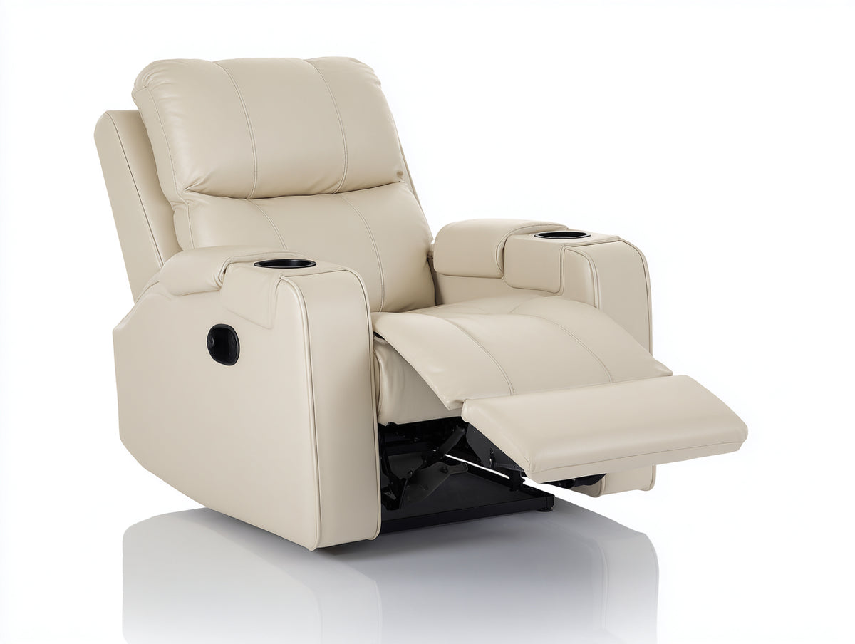 Sillones reclinables de piel sintética 102x96x105 cm - beige - reposapiés extensible y portavasos integrados