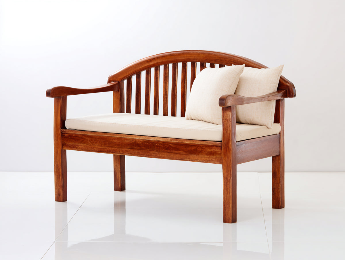 Bancos de jardín de madera 120x65x90 cm - Marrón y beige - Respaldo de listones con reposabrazos y diseño clásico