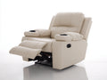Sillones reclinables tapizado en cuero sintético crema 98 x 95 x 103 cm - Reclinación manual con reposapiés y 2 portavasos
