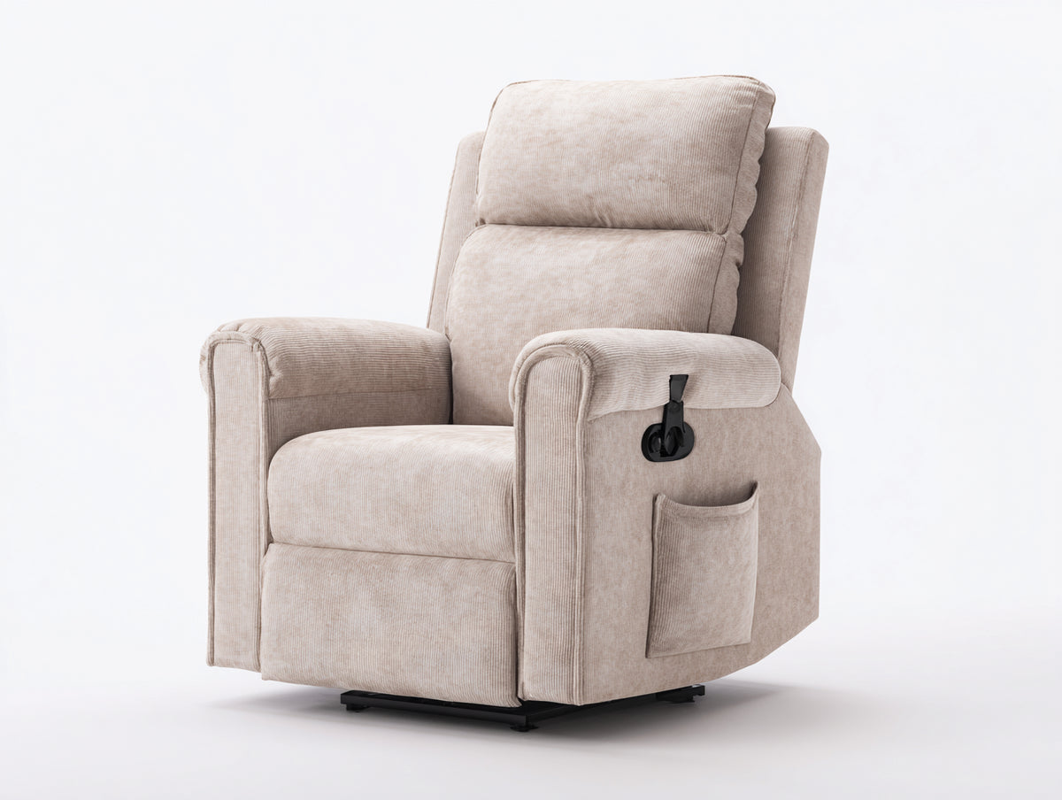 Sillones reclinables de tela 96x92x107 cm - beige claro - reclinación manual con reposapiés extensible y bolsillo lateral