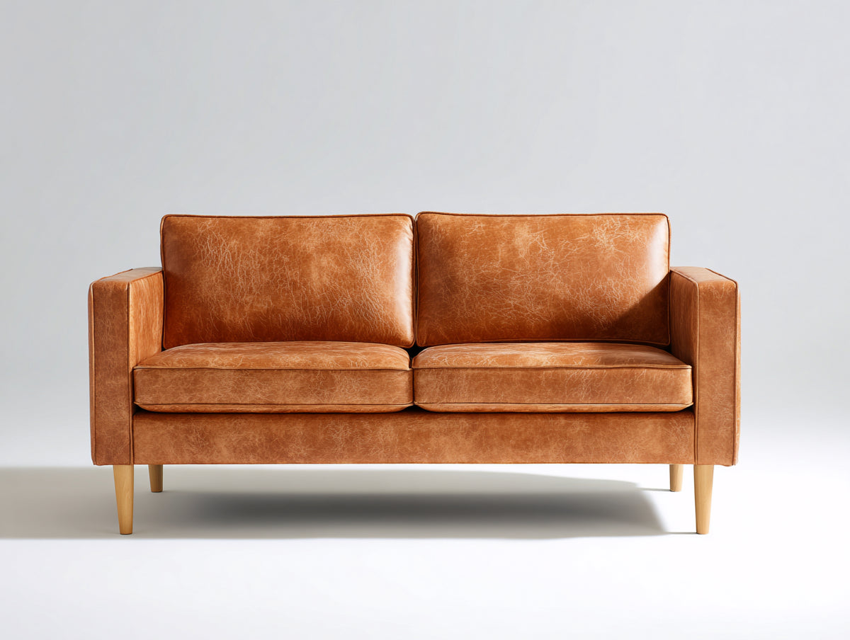 Sofás 2 plazas tapizados 152 x 82 x 82 cm - marrón coñac - diseño recto con respaldo acolchado