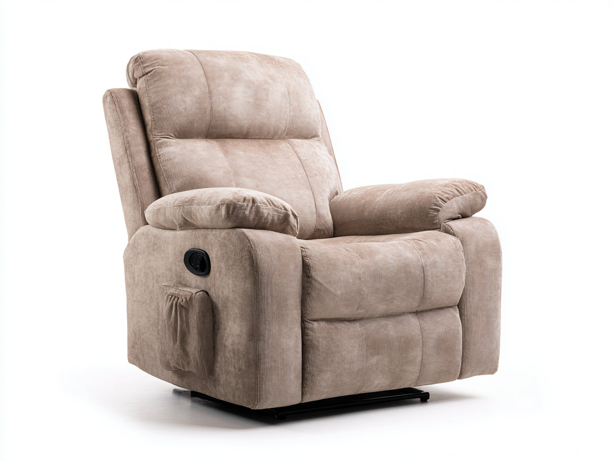 Sillones reclinables de pana 100 x 96 x 106 cm - beige arena - con reposapiés y bolsillo lateral