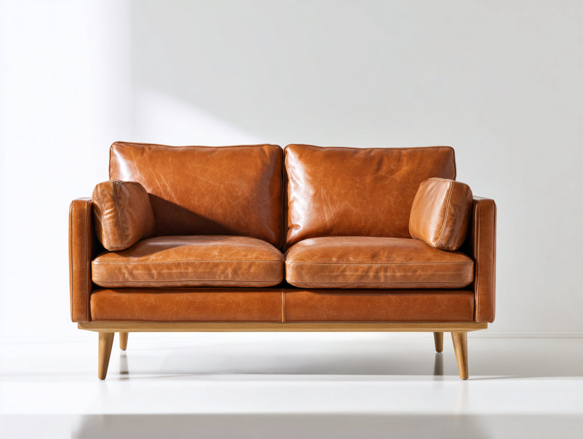 Sofás 2 plazas tapizado efecto cuero 170 x 84 x 82 cm - marrón coñac - diseño moderno con patas de madera