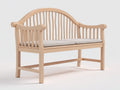 Bancos de jardín de madera 150x65x95 cm - Madera natural y beige - Respaldo alto curvo con reposabrazos y asiento acolchado