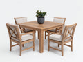 Conjuntos de comedor de jardín de madera 110 x 110 cm - Madera natural y blanco roto - Mesa cuadrada con 4 sillas