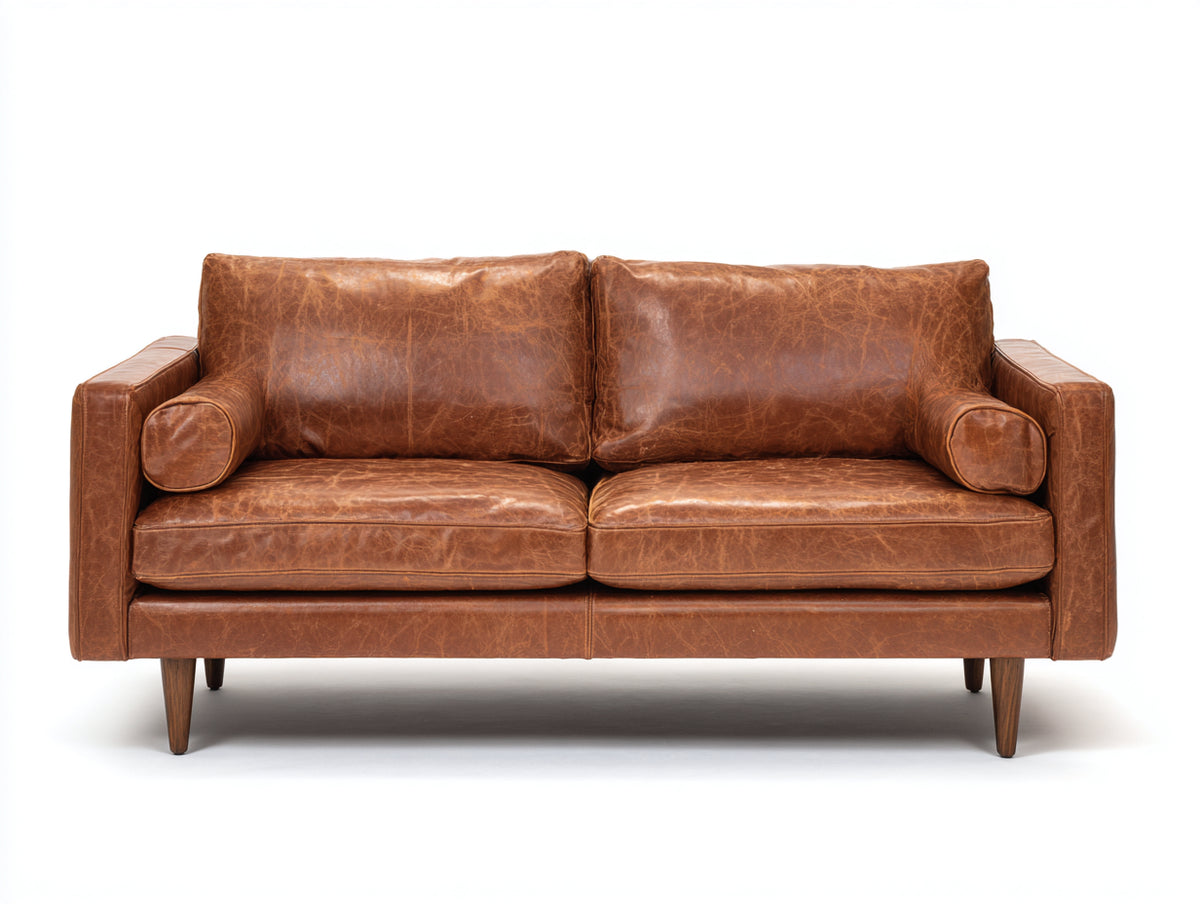 Sofás 2 plazas tapizado efecto cuero 190 x 88 x 86 cm - marrón coñac - diseño clásico con patas de madera
