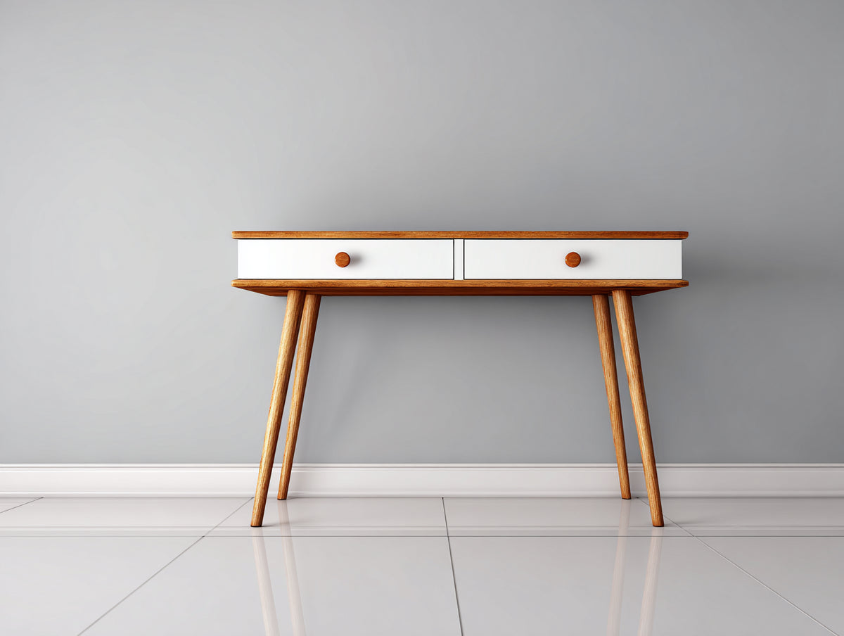 Mesas de oficina con 2 cajones 120 x 50 x 78 cm - blanco y madera natural - diseño moderno con almacenamiento integrado