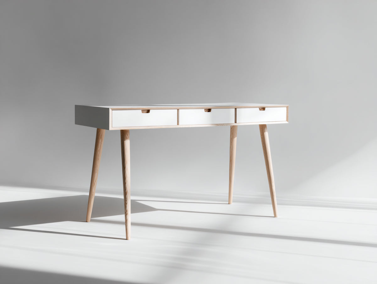 Mesas de oficina de madera 140 x 55 x 76 cm - blanco y madera natural - diseño moderno con 3 cajones integrados