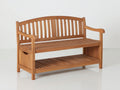 Bancos de jardín de madera 150x60x90 cm - Madera natural - Respaldo de listones con estante inferior y reposabrazos
