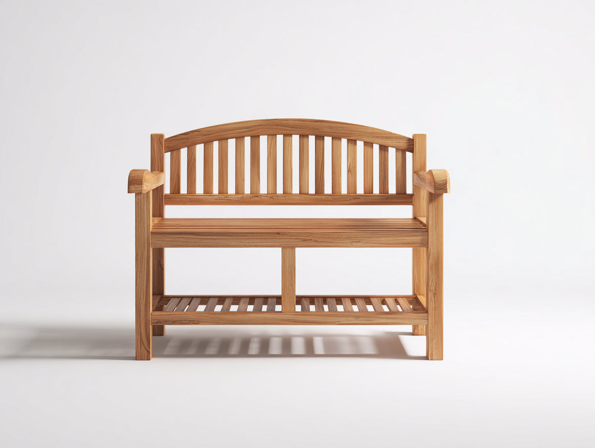 Bancos de jardín de madera 120 x 55 x 90 cm - madera natural - diseño clásico de 2 plazas con respaldo curvo y estante inferior