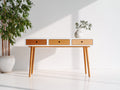Mesas de oficina con 3 cajones 125 x 50 x 78 cm - blanco y madera natural - diseño moderno con almacenamiento frontal