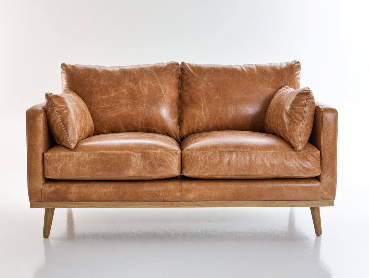 Sofás 2 plazas tapizado efecto cuero 188 x 90 x 87 cm - marrón caramelo - diseño moderno con patas de madera