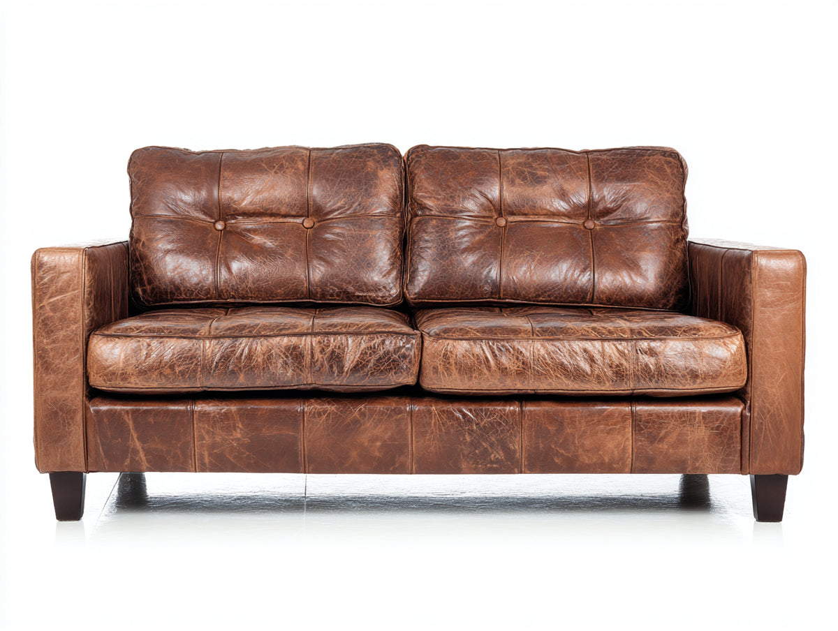 Sofás 2 plazas tapizado efecto cuero envejecido 168 x 82 x 85 cm - marrón - diseño clásico con respaldo acolchado
