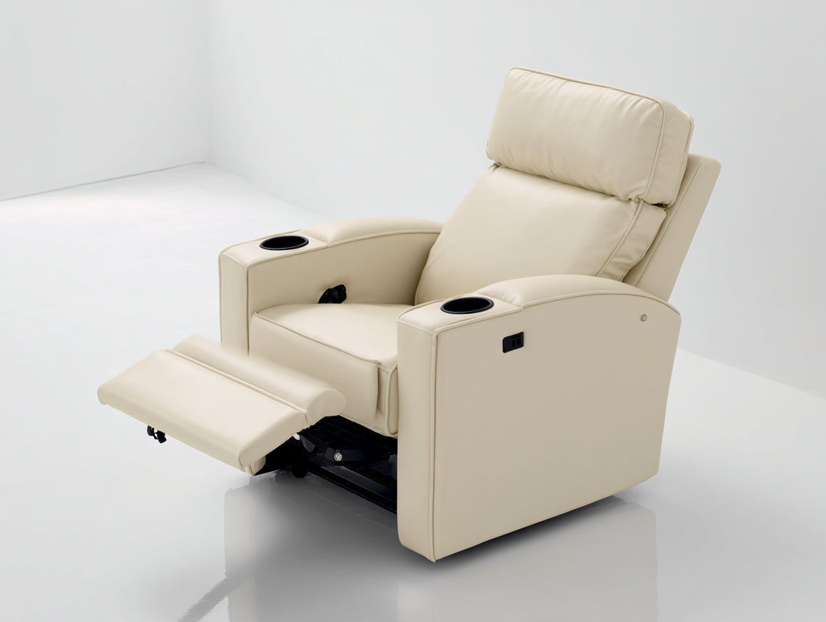 Sillones reclinables tapizado acolchado 96 x 92 x 105 cm - beige - reposapiés extensible y portavasos