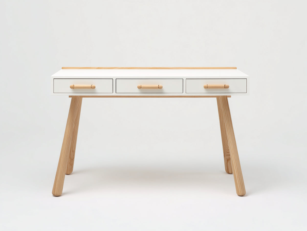 Mesas de oficina de madera 120 x 50 x 76 cm - blanco y madera natural - diseño moderno con 3 cajones integrados